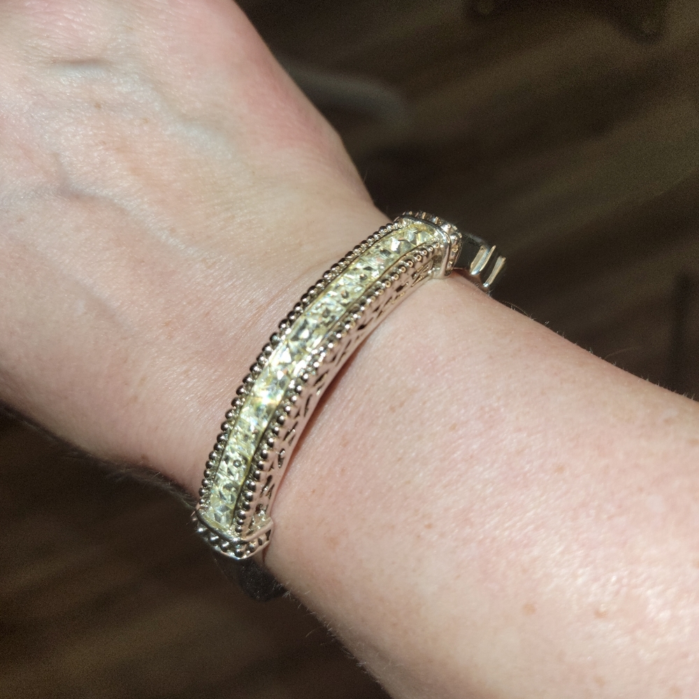 Rhinestone Silver Bangle Bracelet - image 1